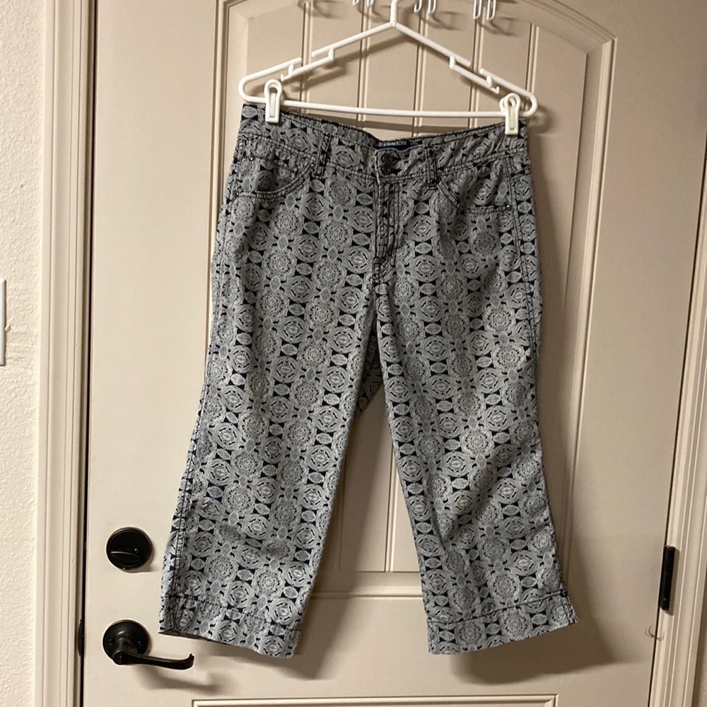 BANDOLINOBLU Black & Gray Batik Pattern Capris Pants Cotton & Spandex Size 10